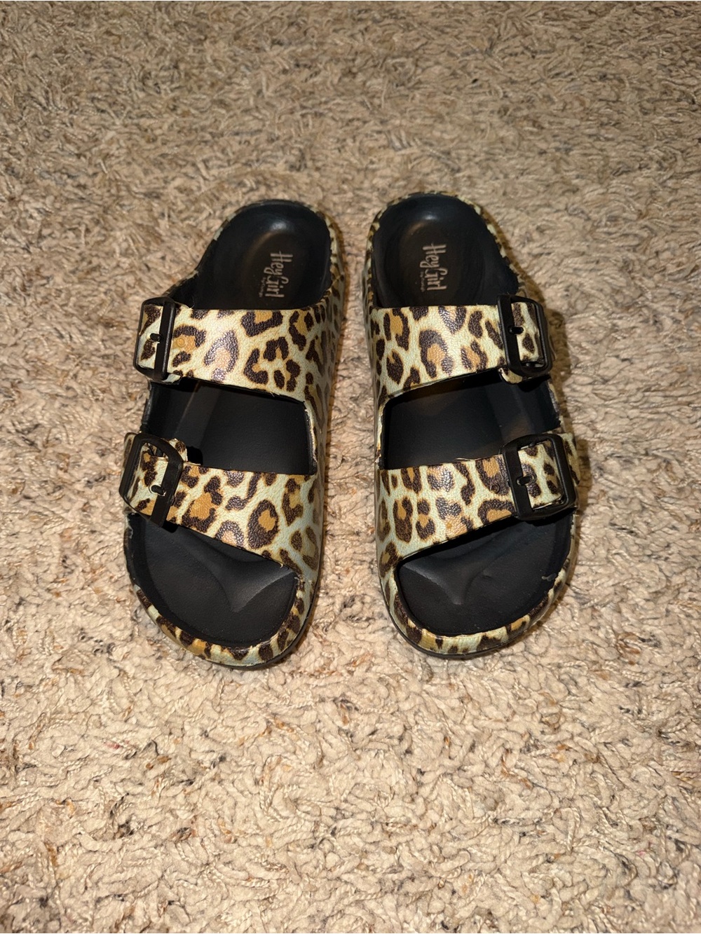 Hey Girl boutique Leopard Print Double Buckle Slide Sandals - croc like material